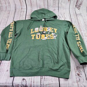 Looney Tunes Green Hoodie Men L Green Thats All Folks Bugs Bunny Daffy Marvin